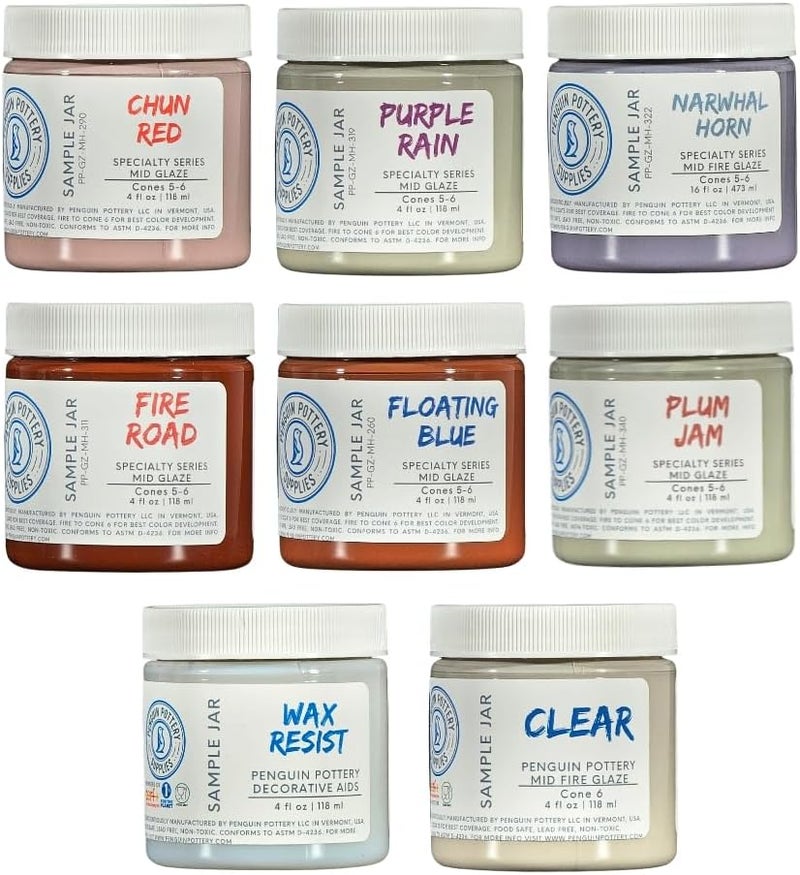 Penguin Pottery - Specialty Series Variety Set #2 - Mid Fire Cones 5 & 6 - Includes 8 4oz Jars - Image 1